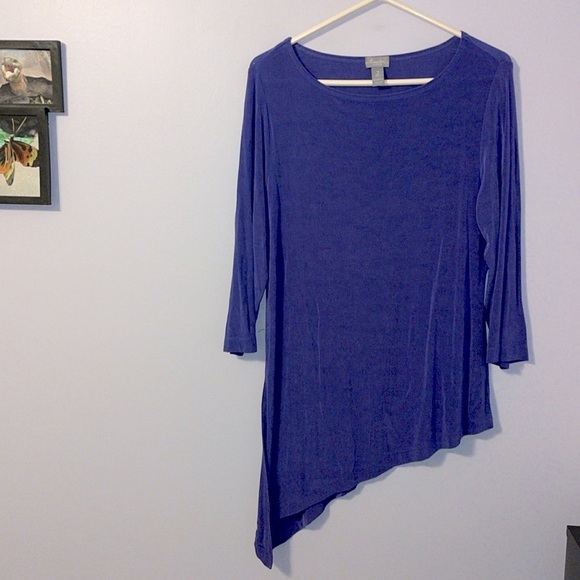 Chico’s Travelers Collection Slinky Purple Asymmetrical Tunic Top size 2 (L/12) - Picture 1 of 15